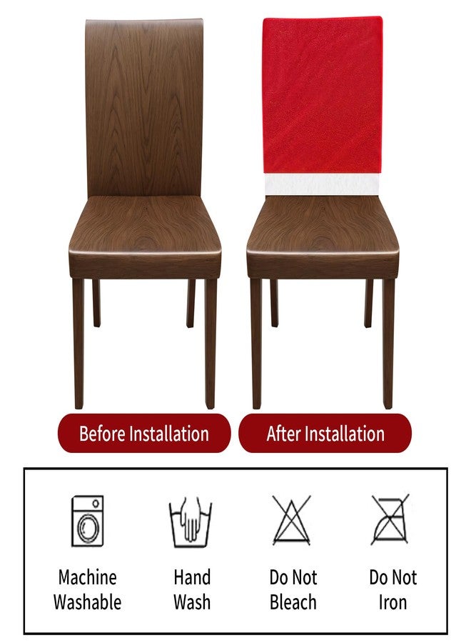 VADOO Christmas Chair Covers, 4PCS Santa Hat Chair Covers with 4 Pcs Silverware Holders Red Hat Dining Chair Slipcovers Christmas Chair Back Covers for Party Festival Decoration - Image 4